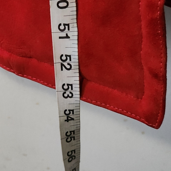 Red Shearling Wool Women's Coat sz: S (bust 37), length 53", Shoulder Length 23" - Picture 7 of 12